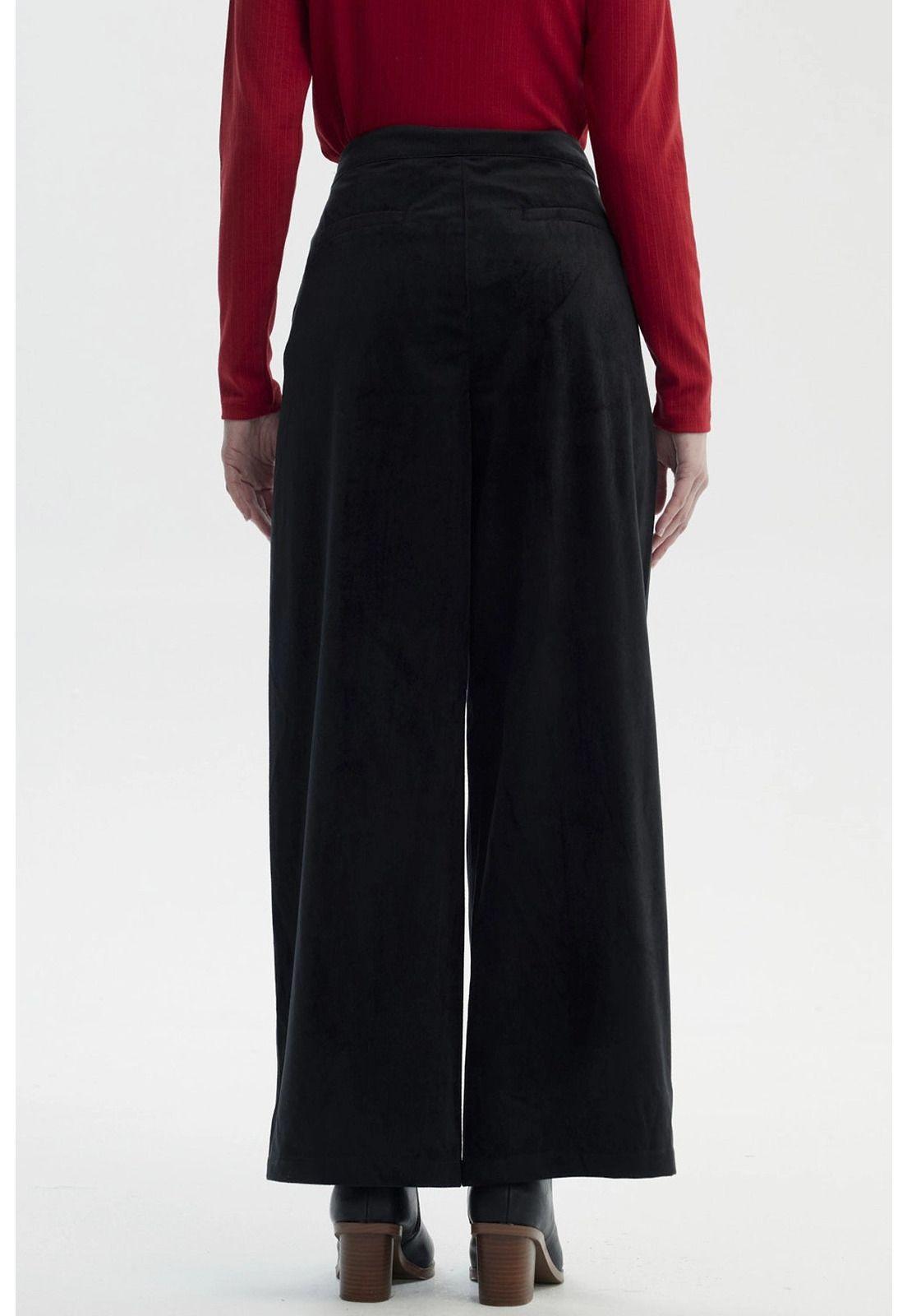 Pantalón Mujer Cotelé Botón Negro-2