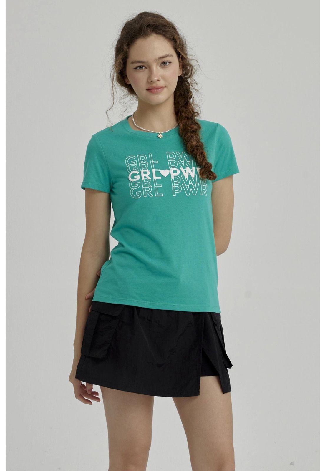 Polera Niña Básica Estampada Verde-0