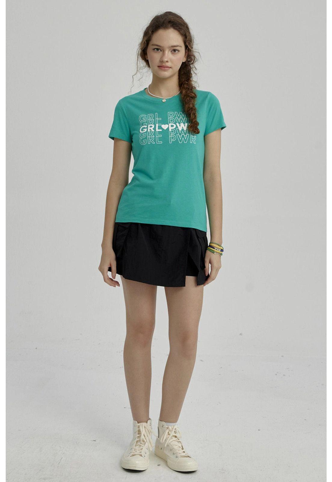 Polera Niña Básica Estampada Verde-1