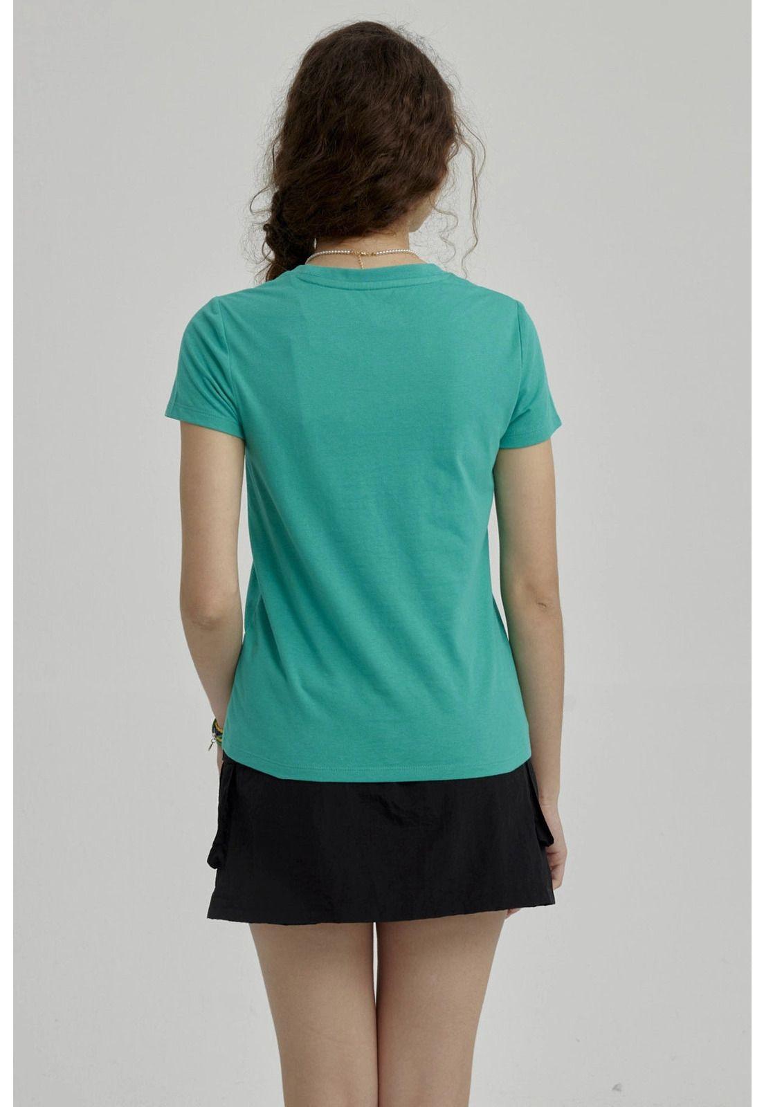 Polera Niña Básica Estampada Verde-2