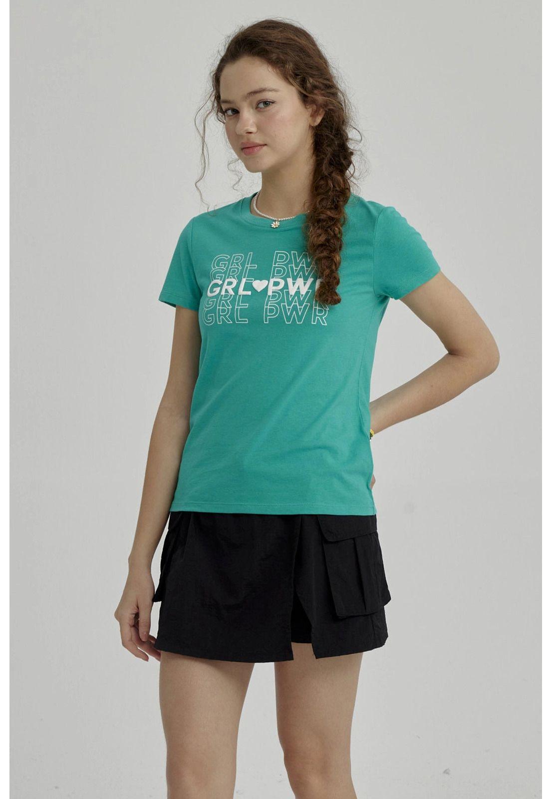 Polera Niña Básica Estampada Verde-3