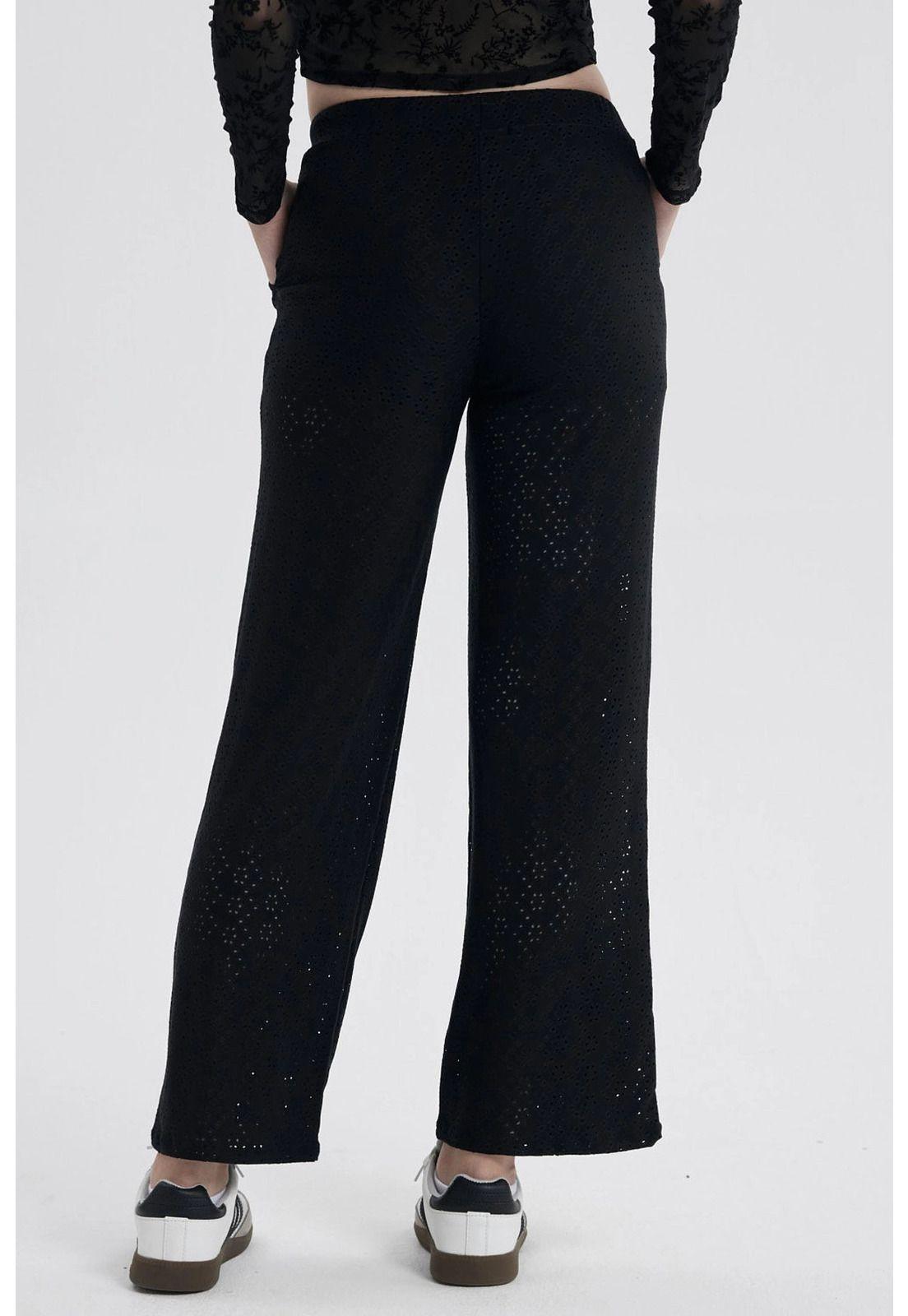 Pantalón Mujer Textura Rulé Negro-2