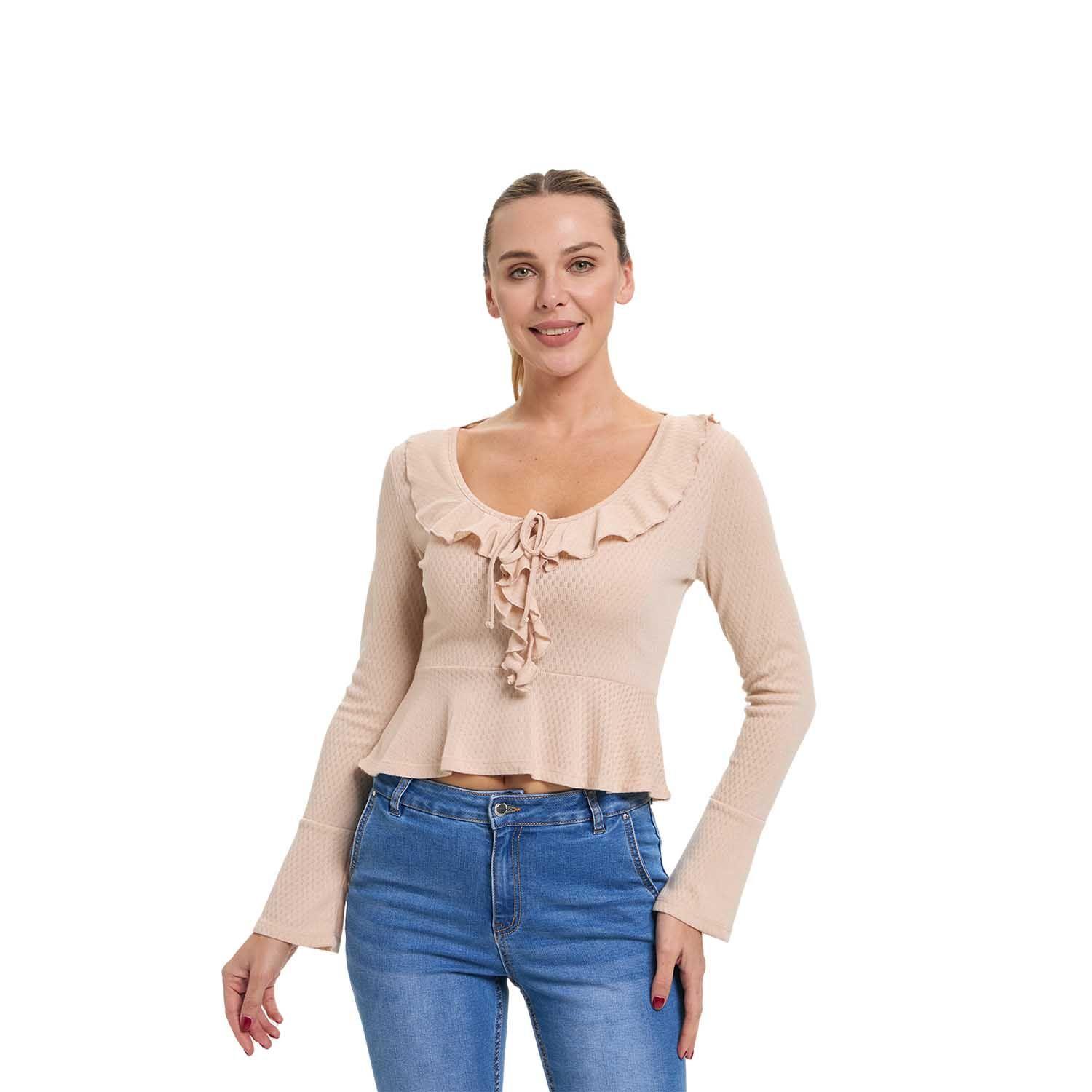 Polera Mujer Con Vuelos Beige Fashion's Park-0