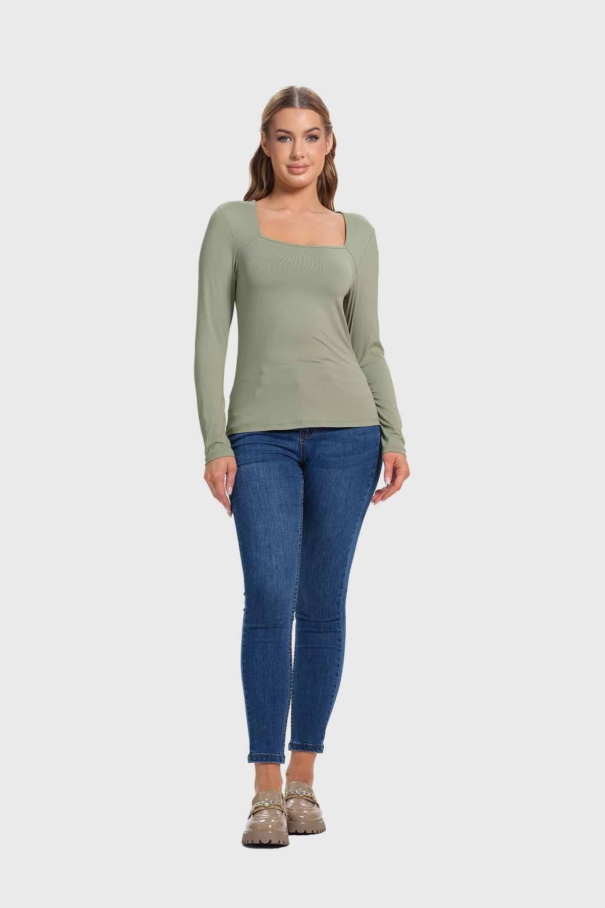 Polera Mujer Escote Cuadrado Verde-3