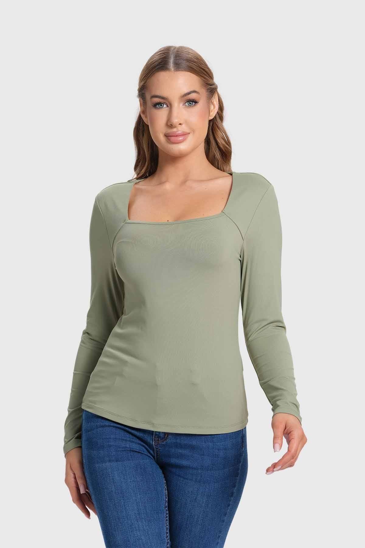 Polera Mujer Escote Cuadrado Verde-4