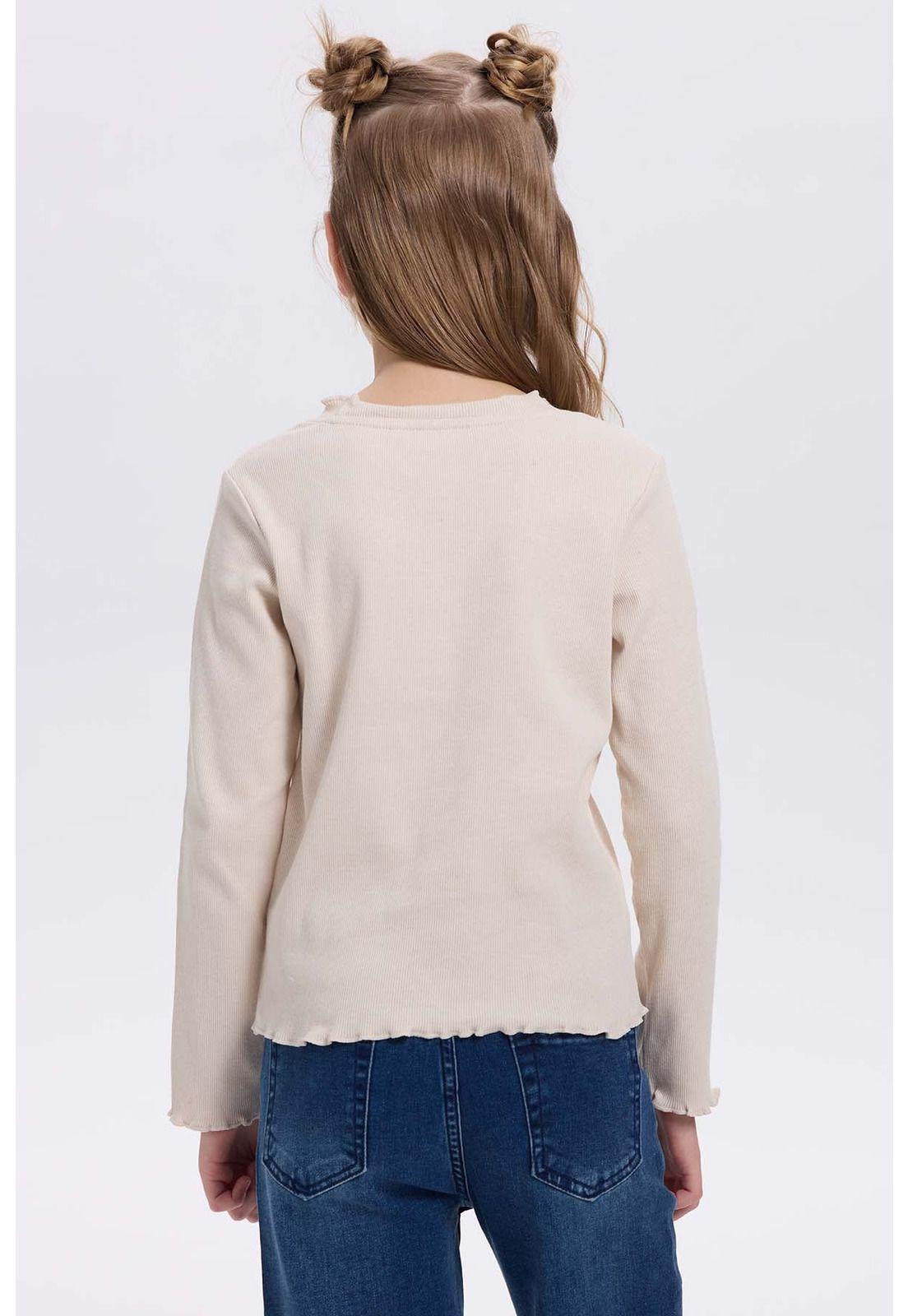 Polera Niña Rullet Print Strass Beige-2