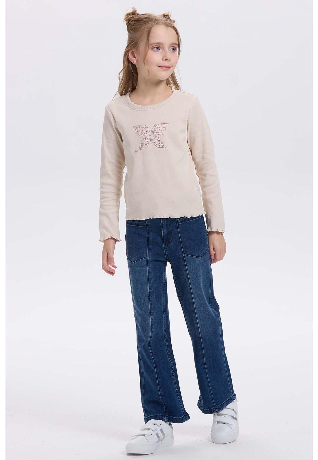 Polera Niña Rullet Print Strass Beige-3