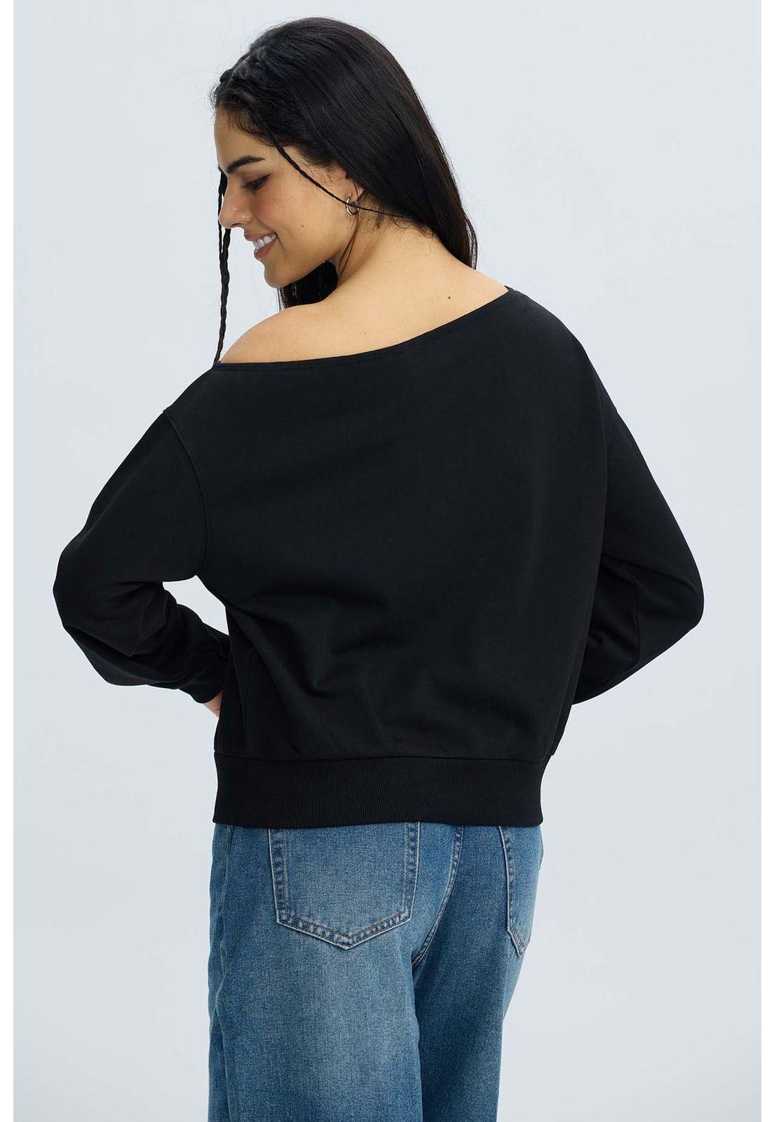 Polerón Mujer Asimétrico Negro-2