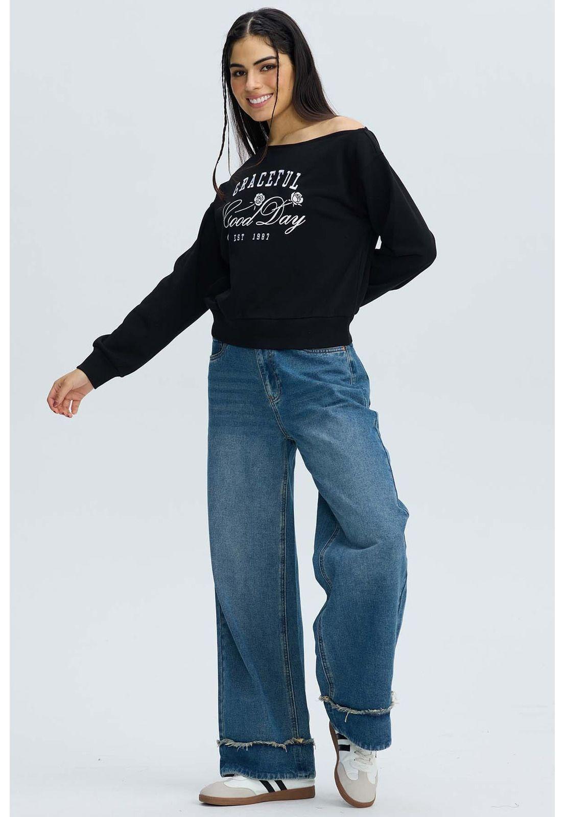 Polerón Mujer Asimétrico Negro-3