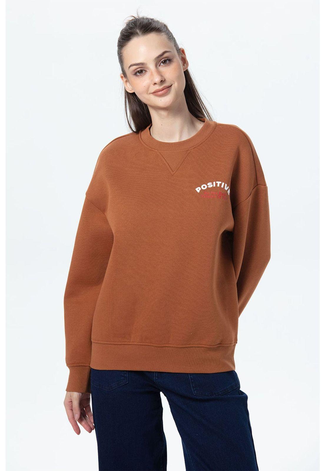 Polerón Mujer Oversize Print Café-0