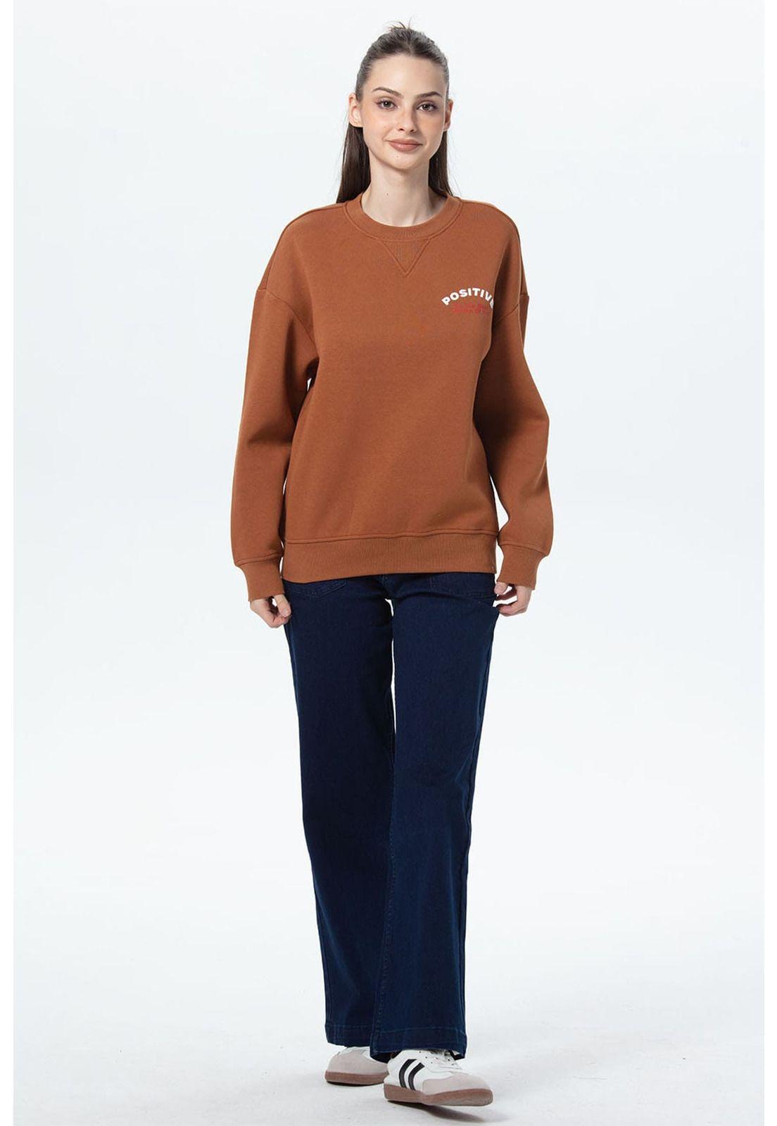 Polerón Mujer Oversize Print Café-3