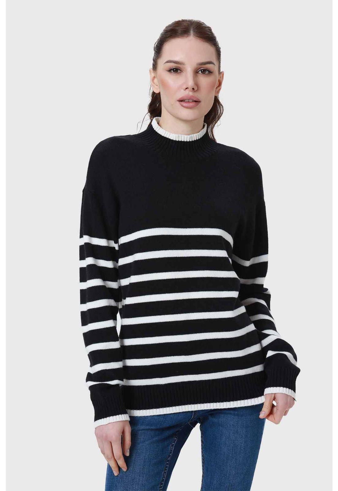 Sweater Mujer Print Negro / Blanco-0
