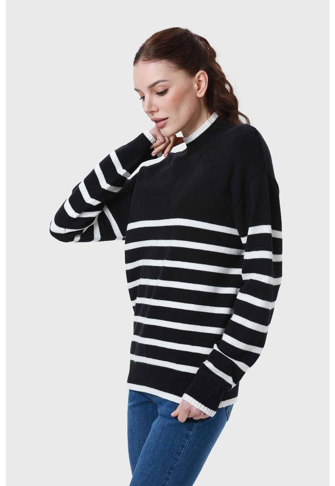 Sweater Mujer Print Negro / Blanco-1