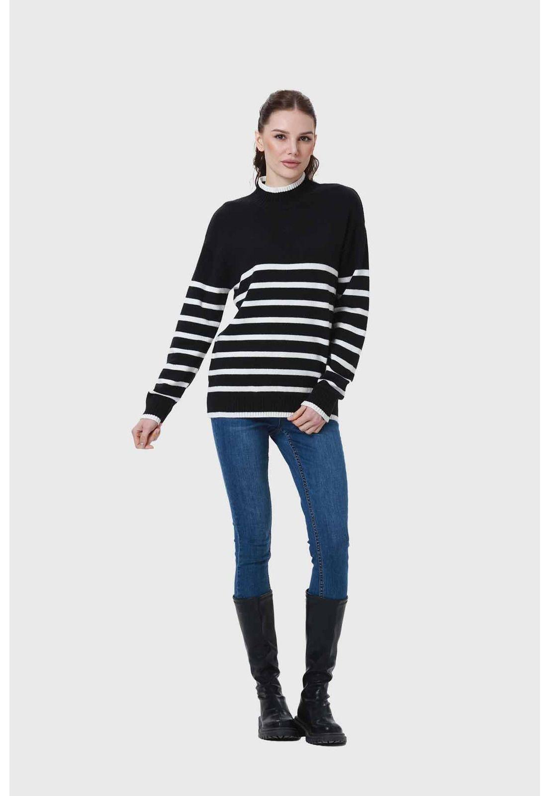 Sweater Mujer Print Negro / Blanco-3
