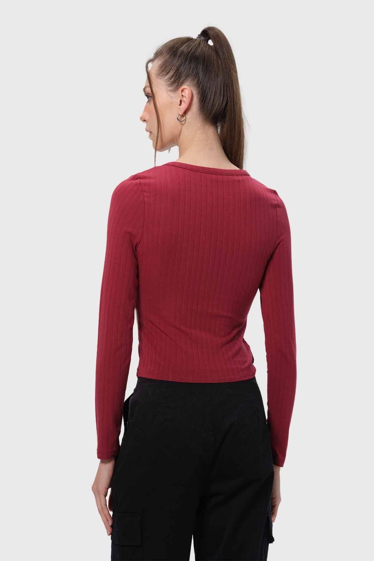 Polera Mujer Abotonada Burdeo-2