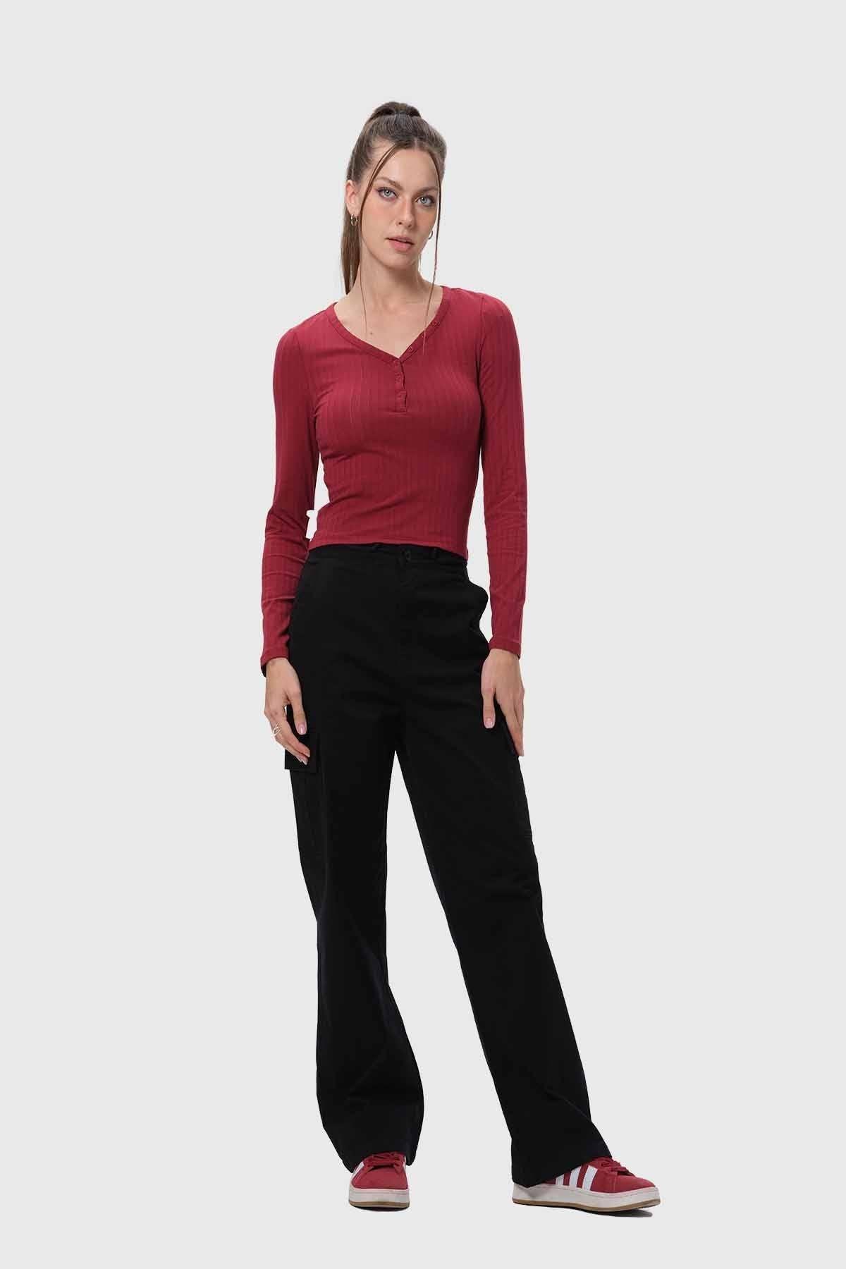 Polera Mujer Abotonada Burdeo-3