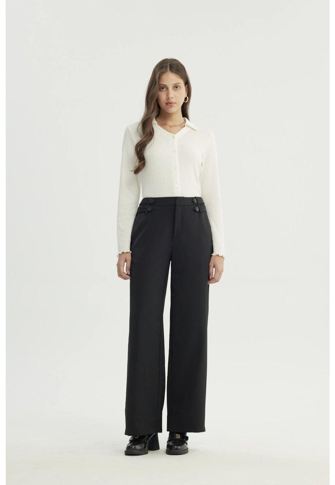 Pantalón Mujer Wide Leg Negro - XVll-3