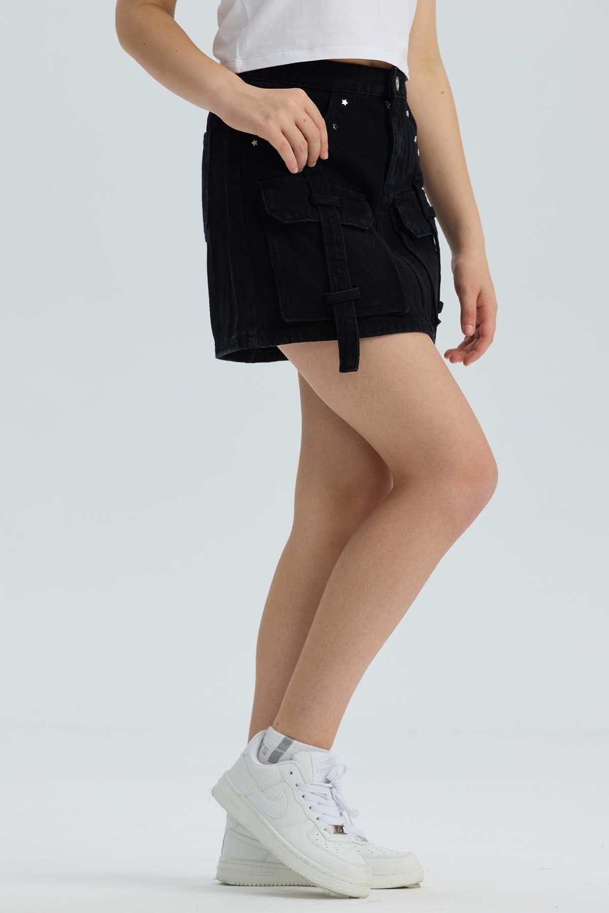 Falda Niña Cargo Negro-1