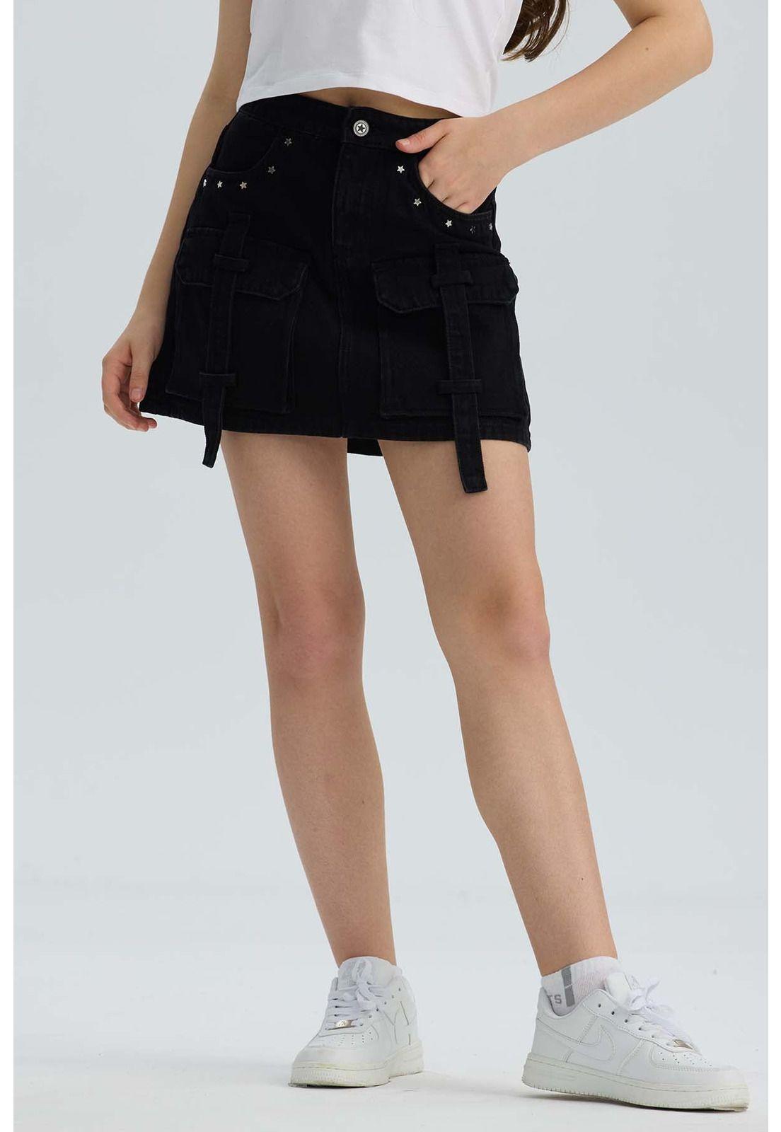 Falda Niña Cargo Negro-0