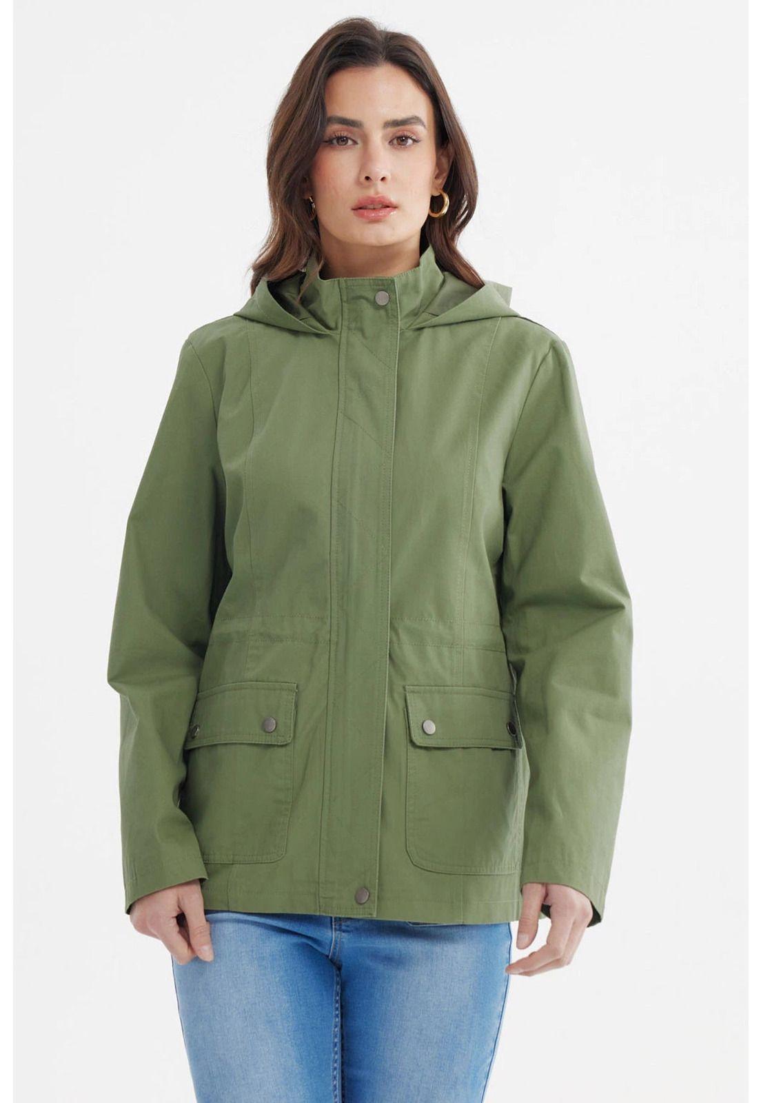 Chaqueta Mujer Con Gorro Verde Olivo-0