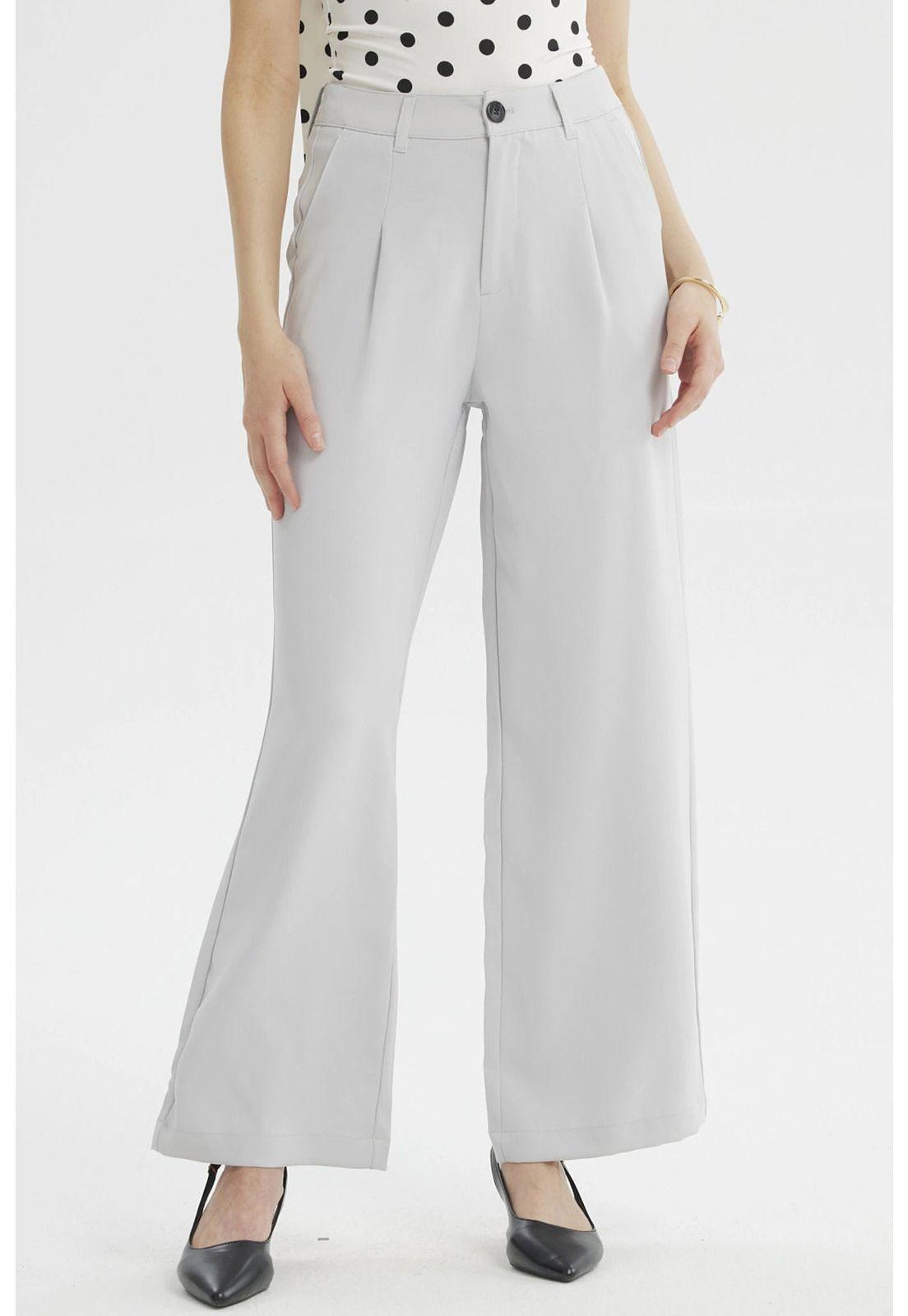 Pantalón Mujer Sastrero Calce Recto Gris- ll-0