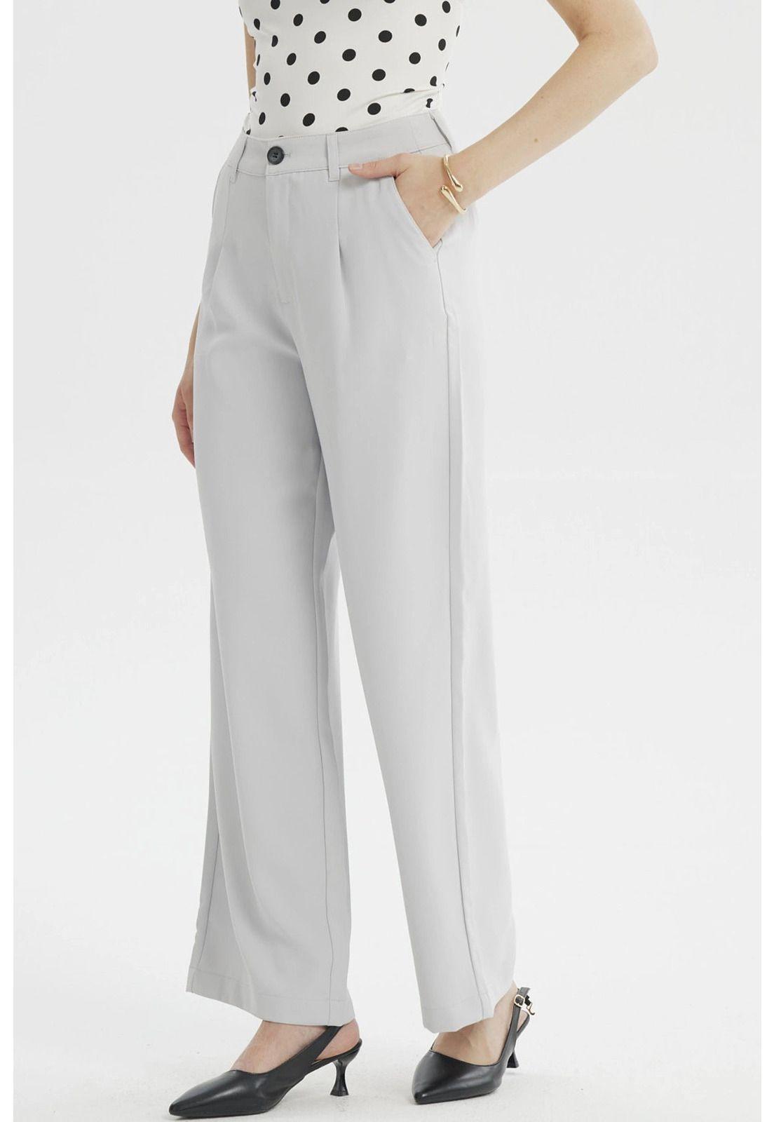 Pantalón Mujer Sastrero Calce Recto Gris- ll-1