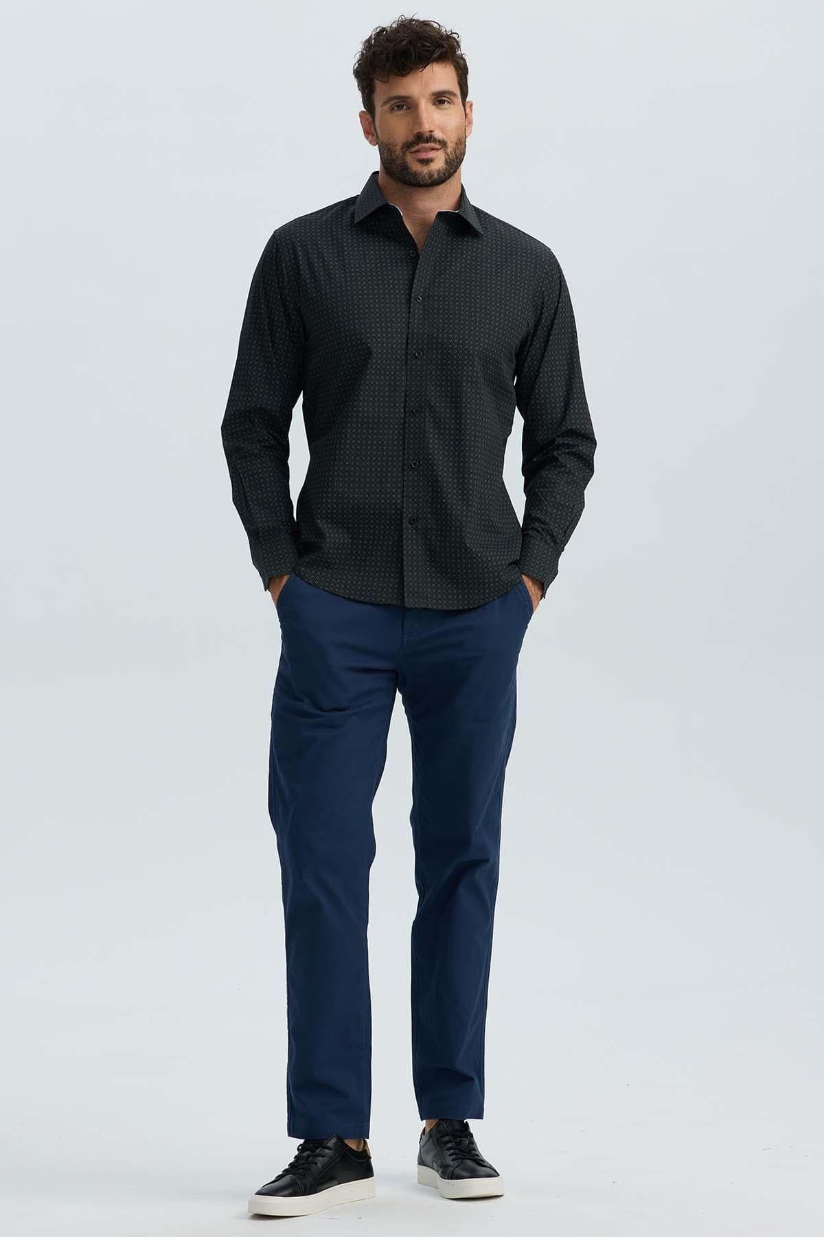Camisa Hombre Cuello Italiano Negro-3
