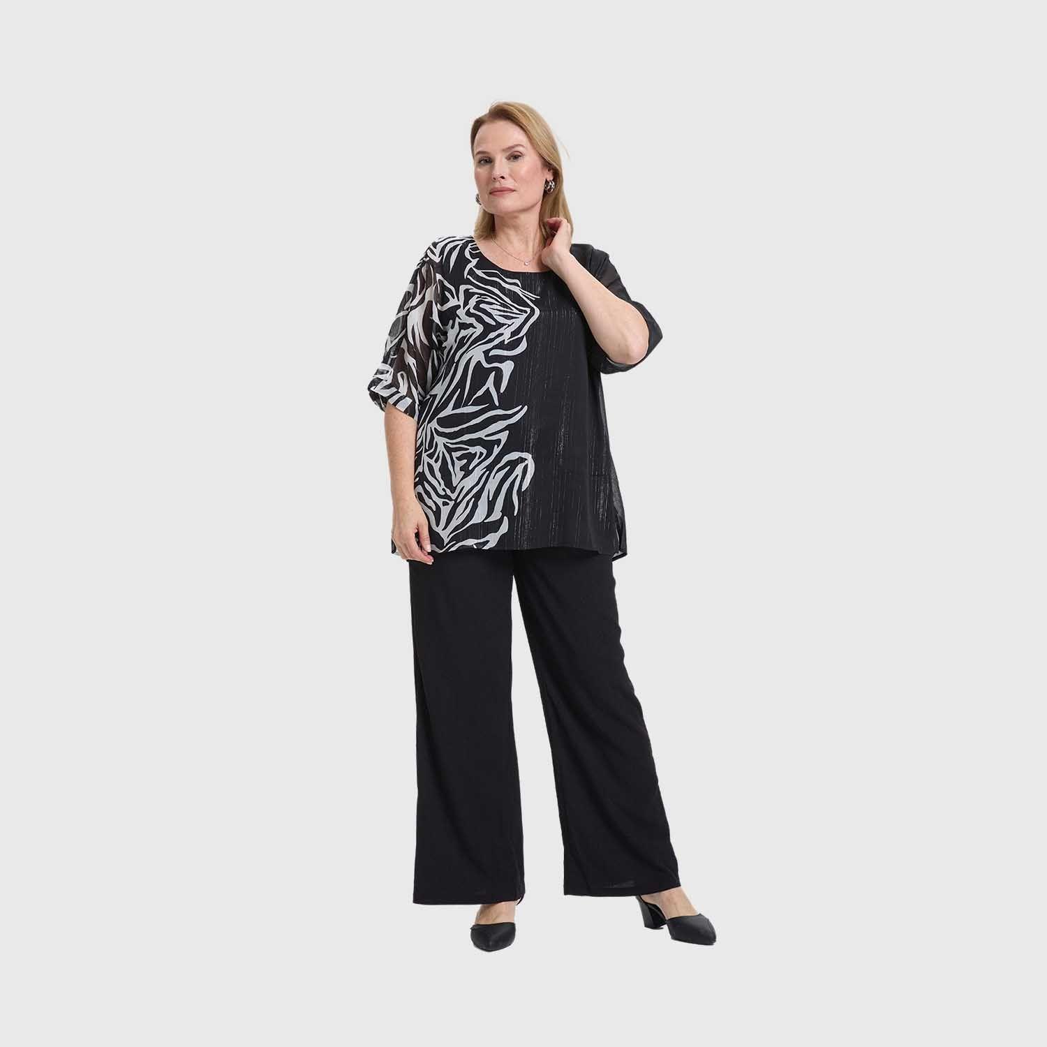 Blusa Mujer Flare Doble Capa Negro Fashion's Park-3