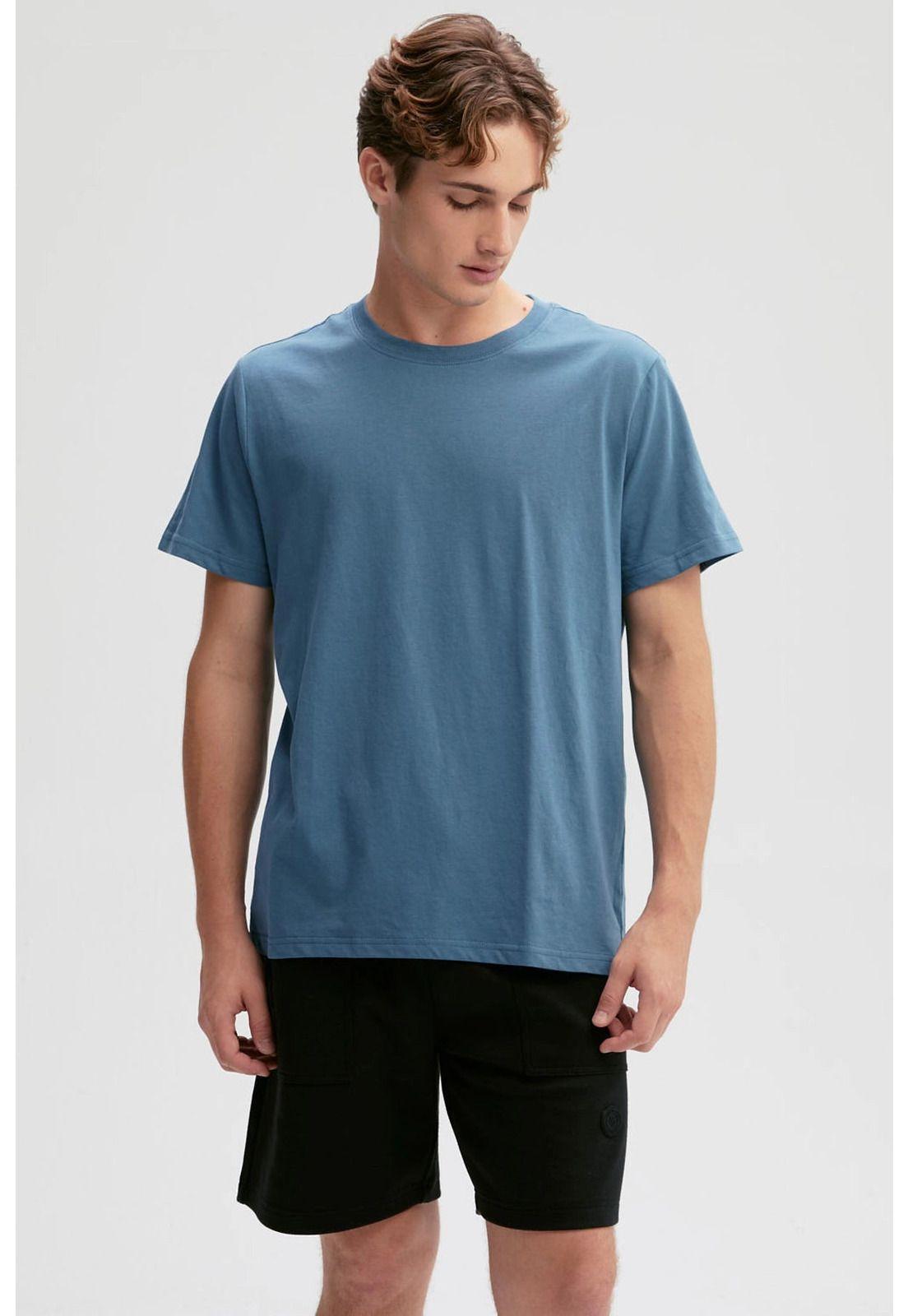 Polera Hombre Long Fit Básica Azul Piedra-0