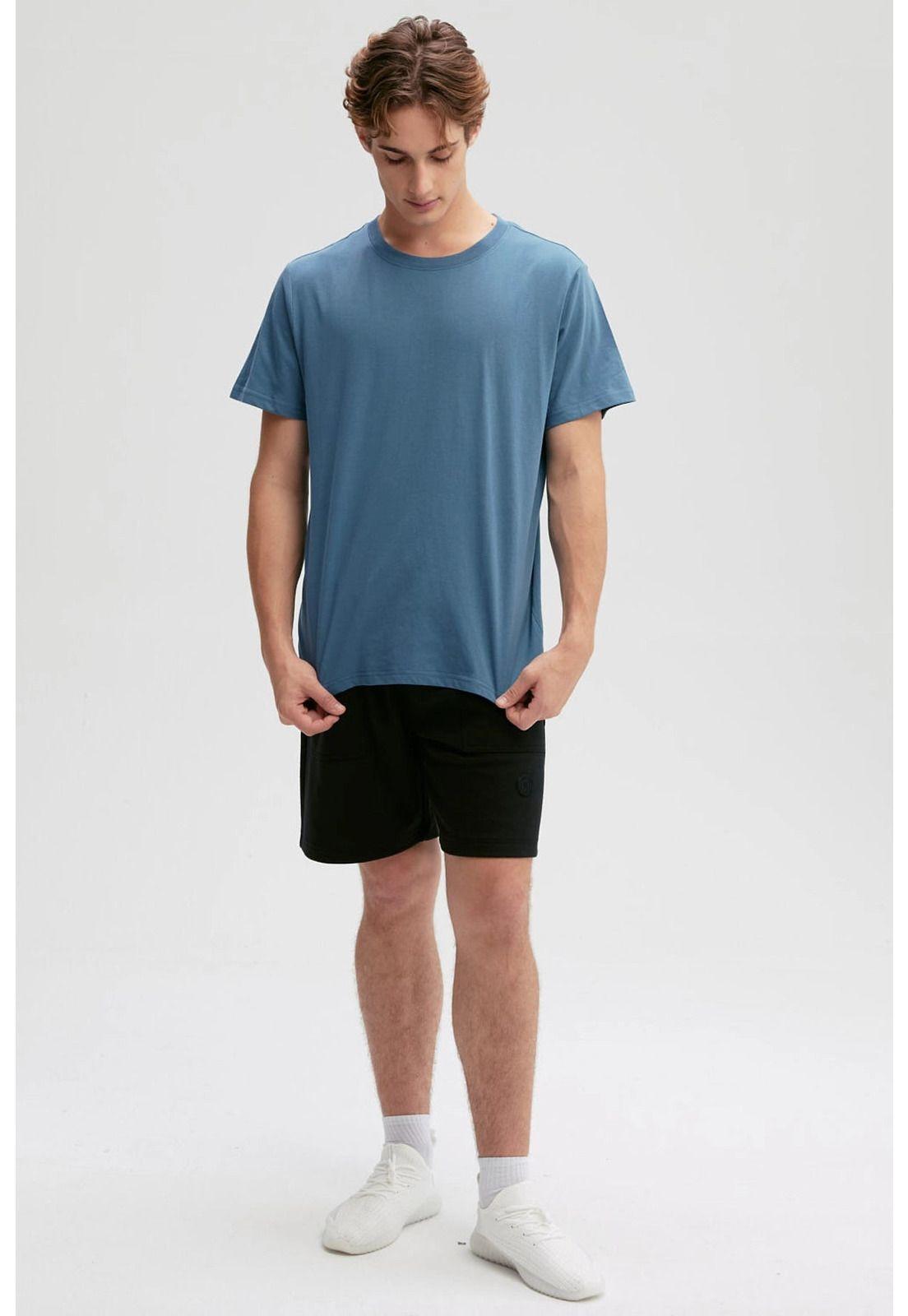 Polera Hombre Long Fit Básica Azul Piedra-3