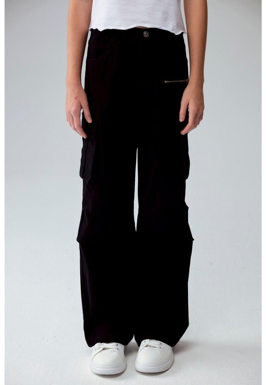 Pantalón Niña Calce Recto Cargo Negro-0