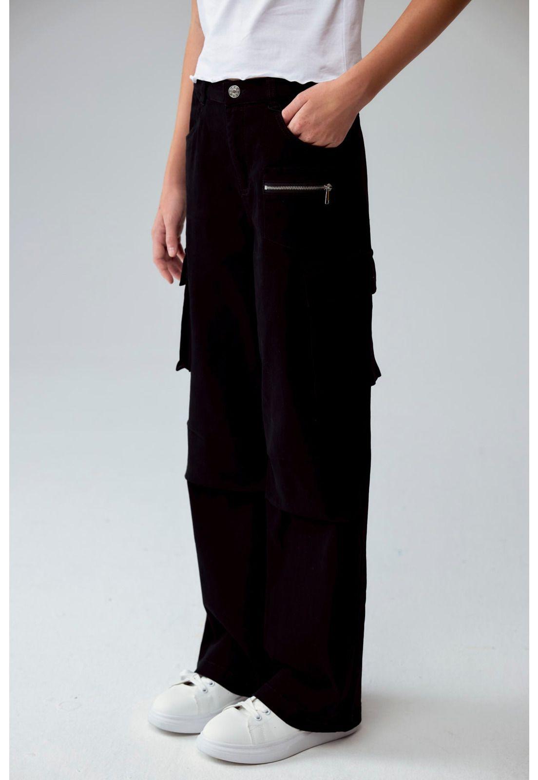 Pantalón Niña Calce Recto Cargo Negro-1