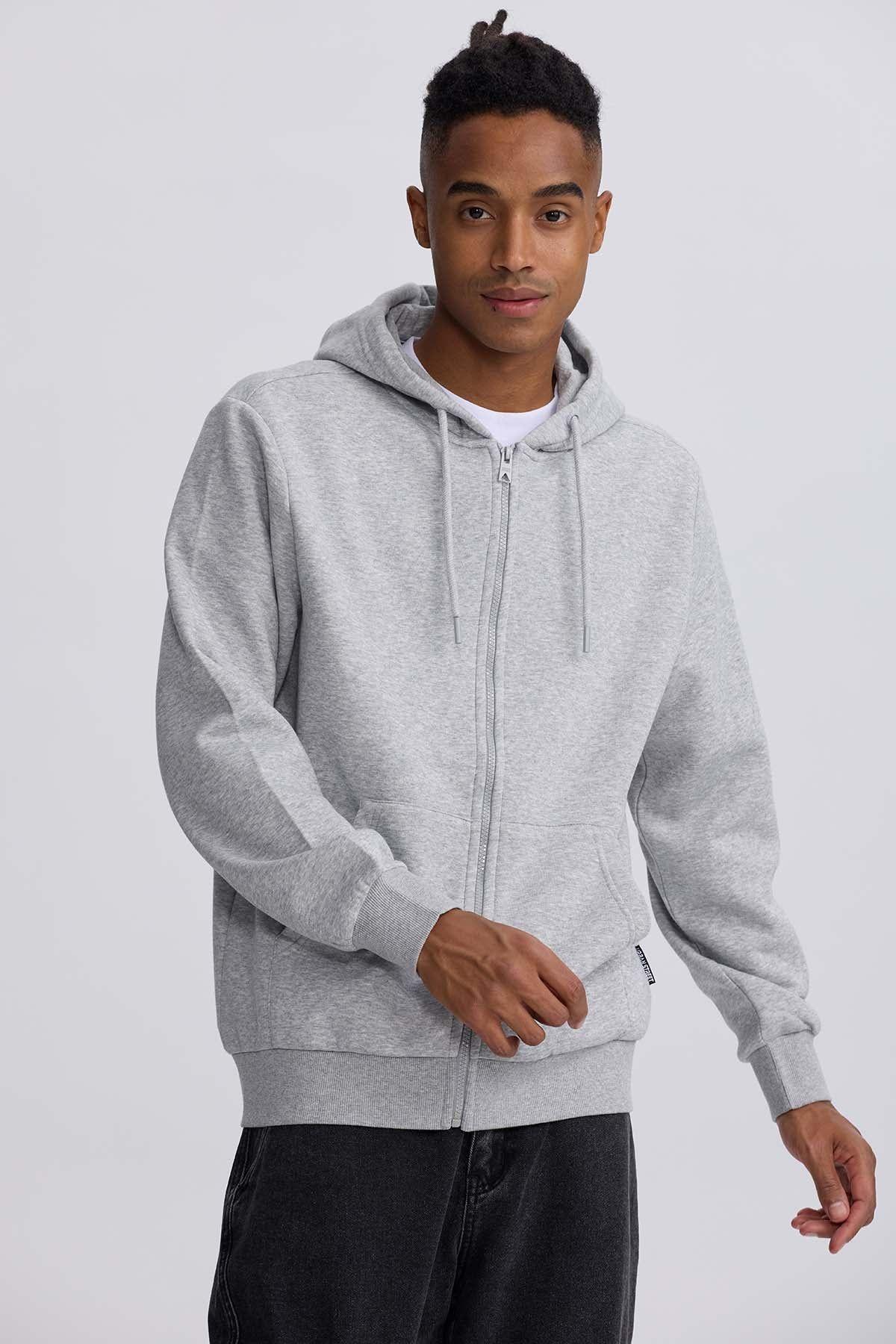 Polerón Hombre Full Zipper Gris Melange-0