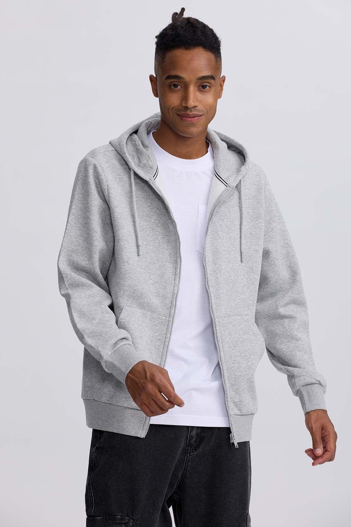 Polerón Hombre Full Zipper Gris Melange-1