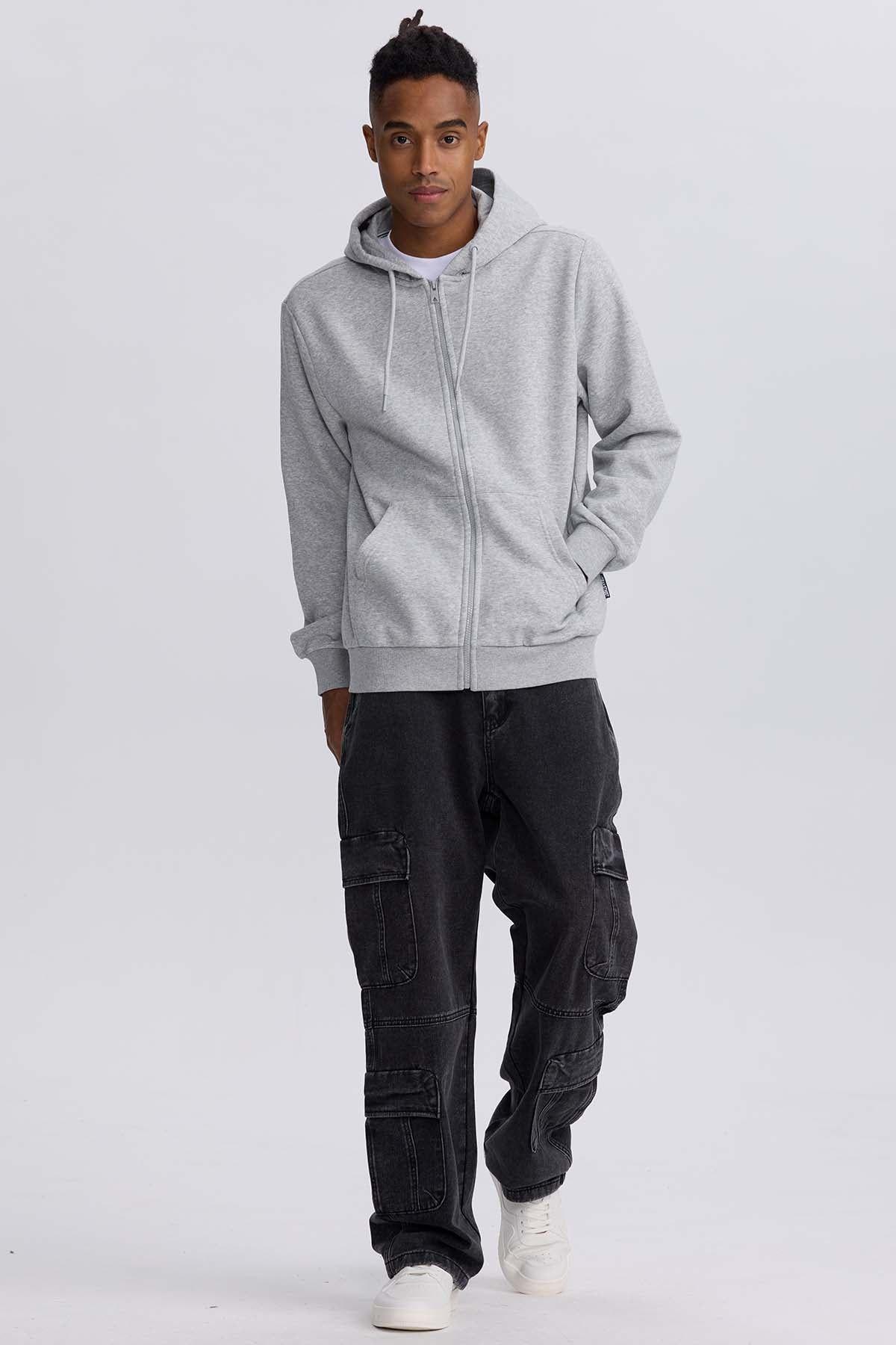 Polerón Hombre Full Zipper Gris Melange-3