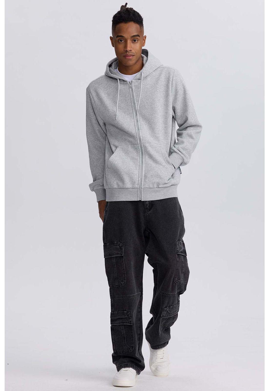 Polerón Hombre Full Zipper Gris Melange-3