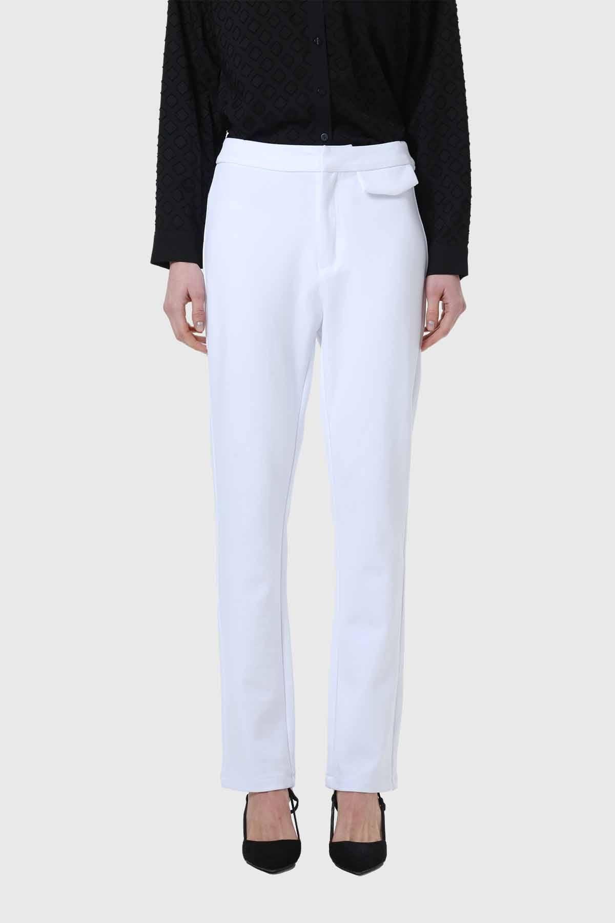 Pantalón Mujer Detalle Tapeta Parche Blanco-0