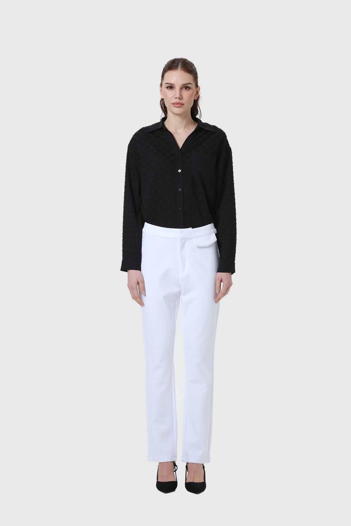 Pantalón Mujer Detalle Tapeta Parche Blanco-3