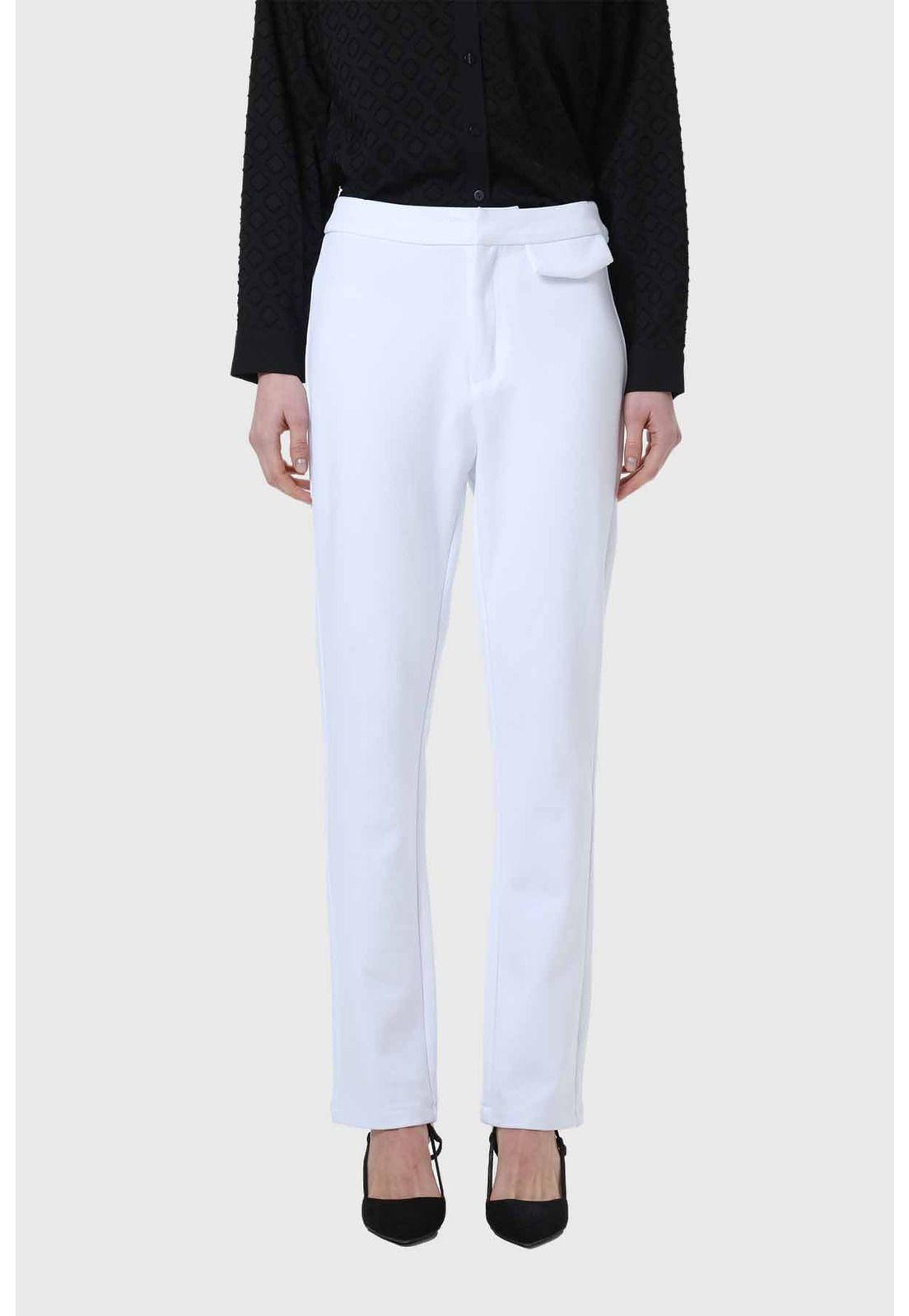 Pantalón Mujer Detalle Tapeta Parche Blanco-0