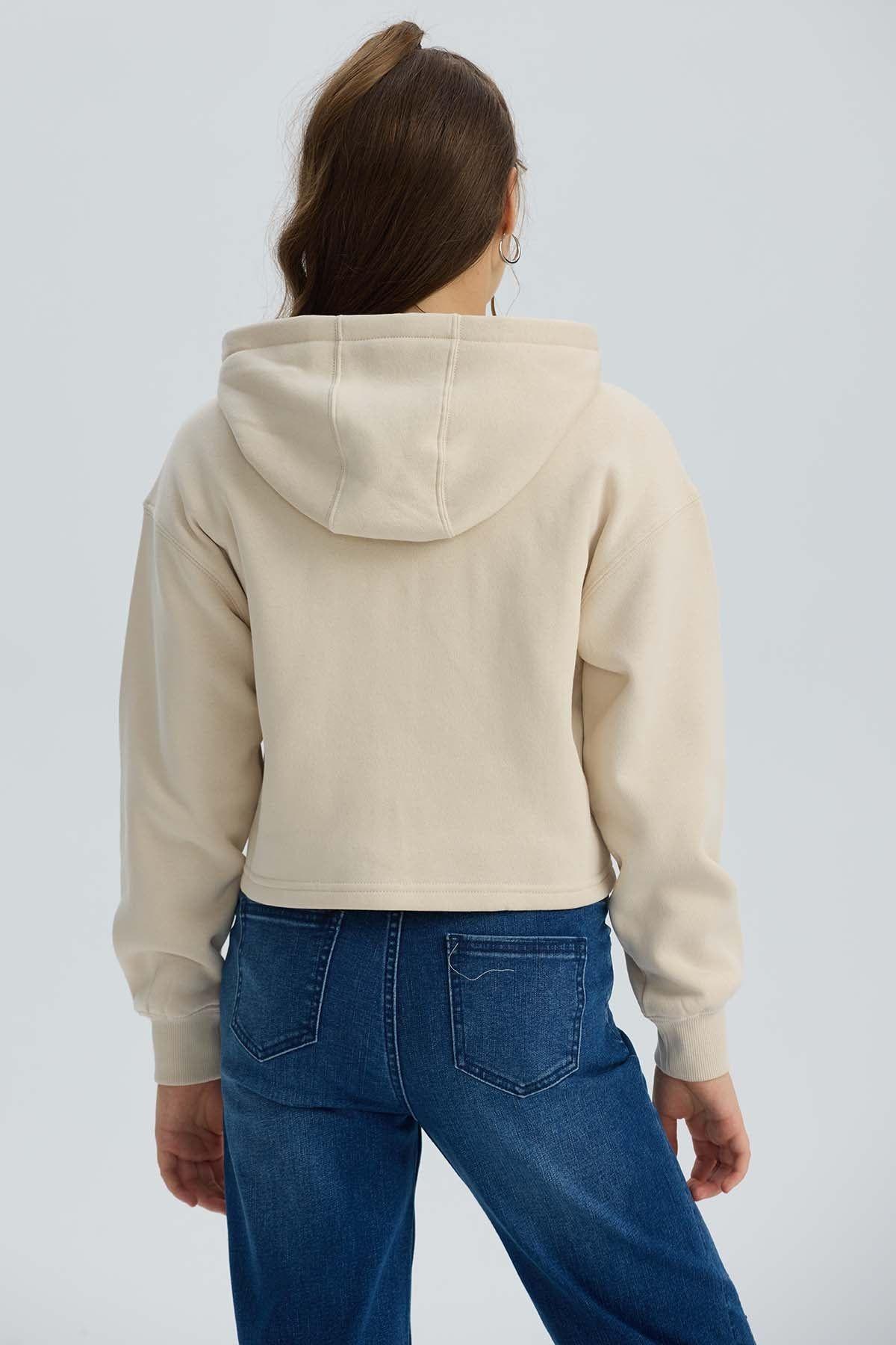 Polerón Niña Full Zipper Mariposa Beige-2