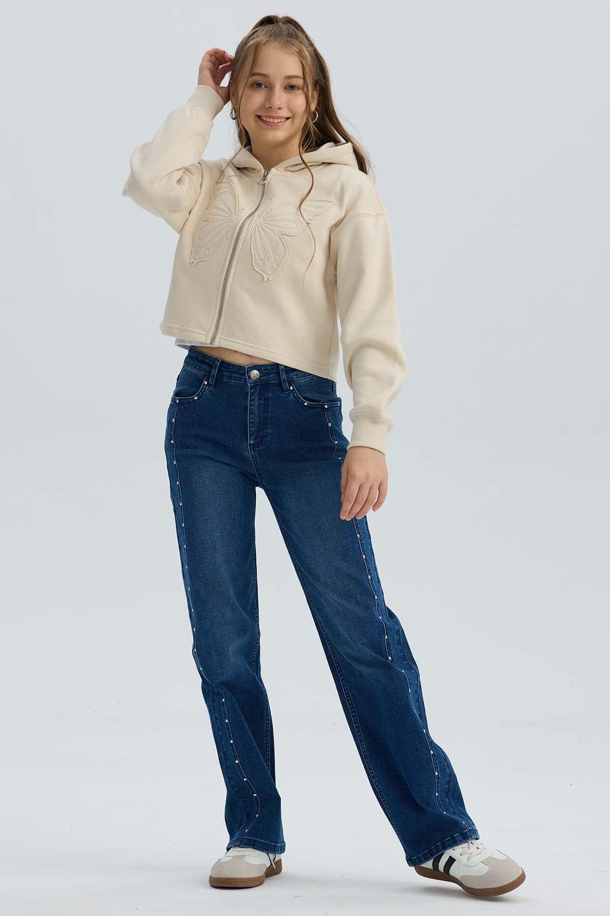 Polerón Niña Full Zipper Mariposa Beige-3