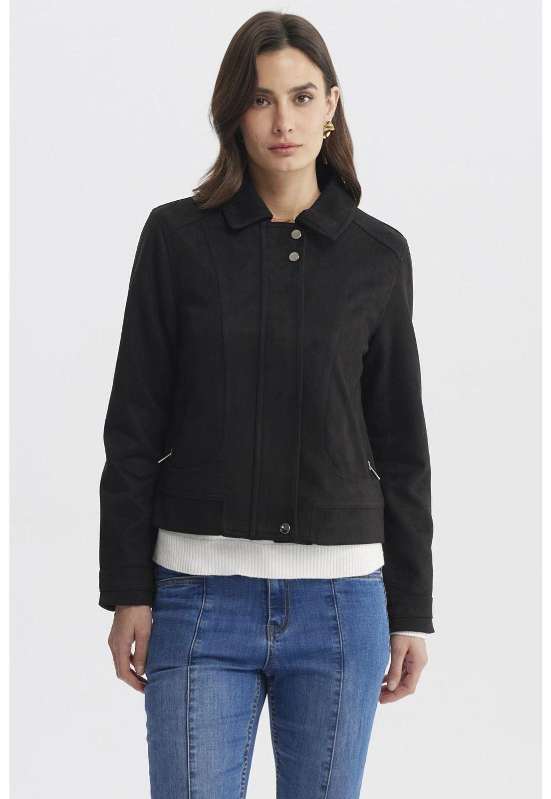 Chaqueta Mujer Cuello Camisero Negro - lV-0