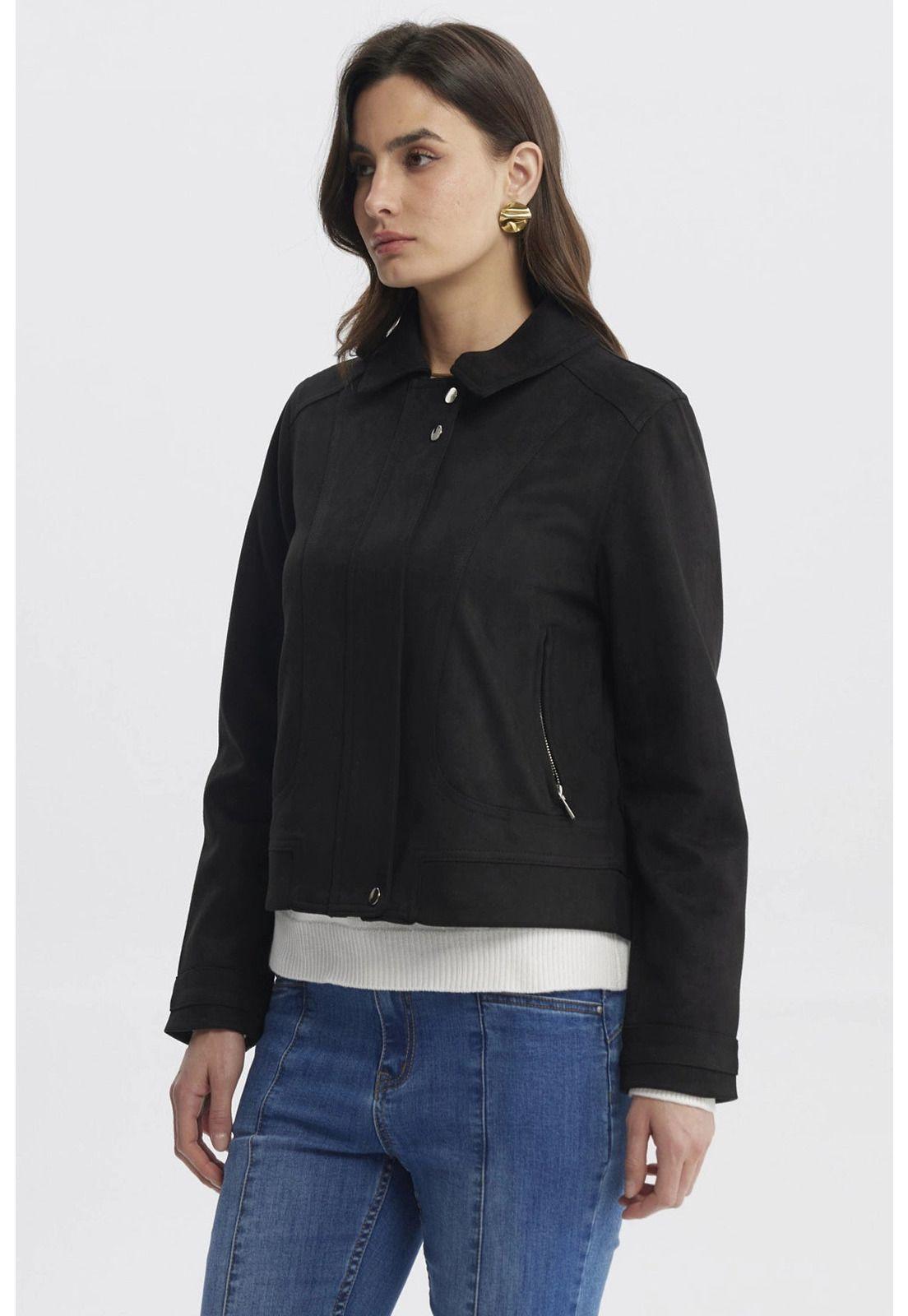 Chaqueta Mujer Cuello Camisero Negro - lV-1