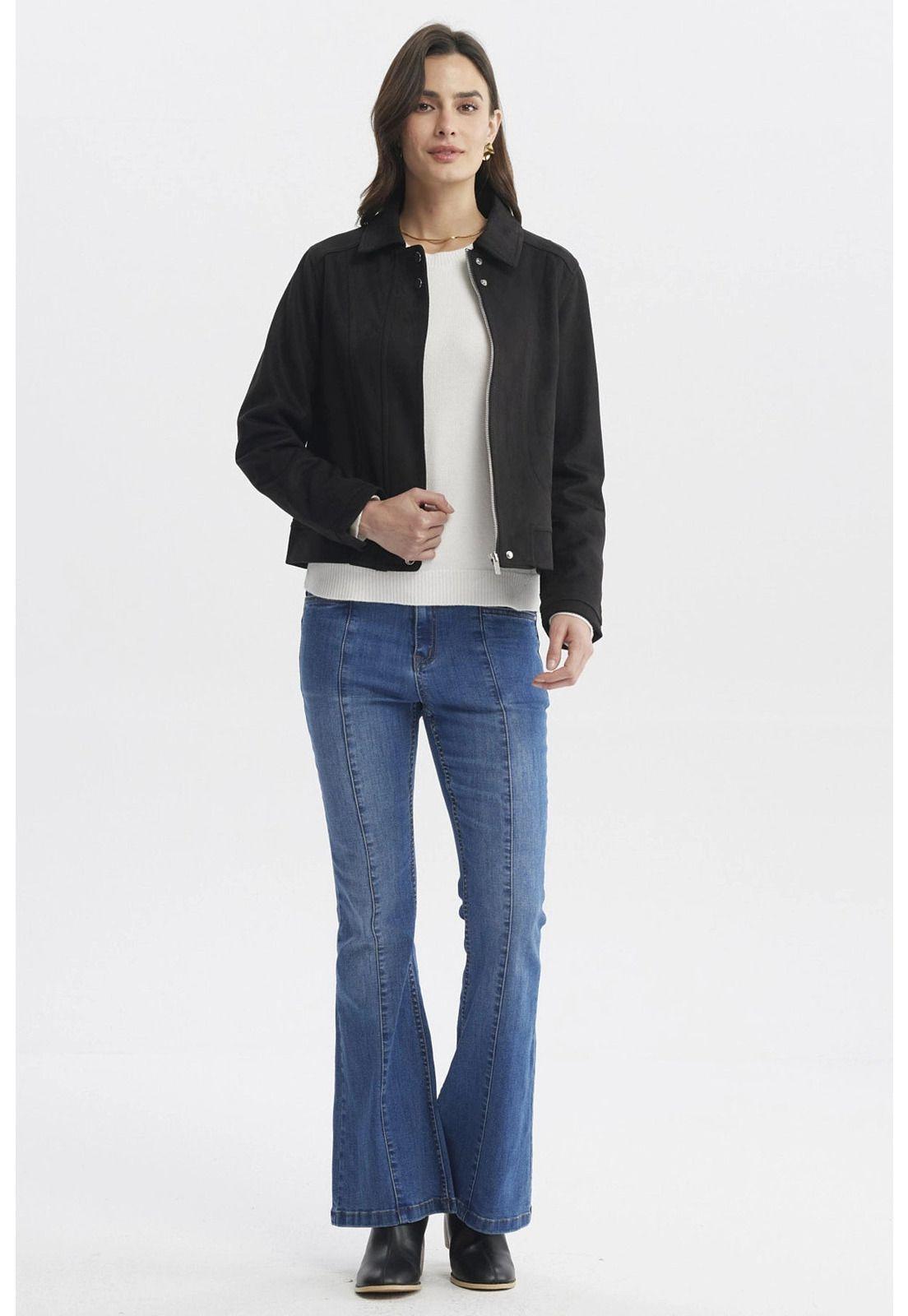 Chaqueta Mujer Cuello Camisero Negro - lV-3