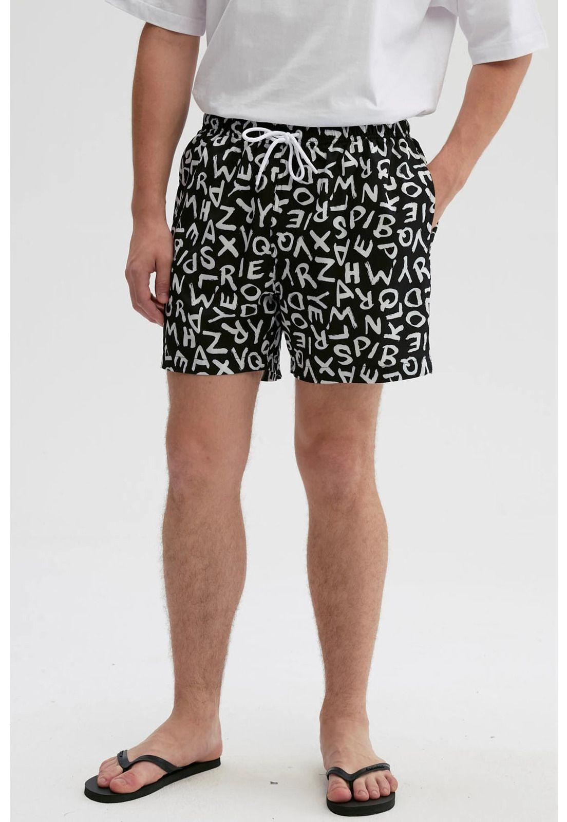 Short De Baño Hombre Print Texto Negro-0