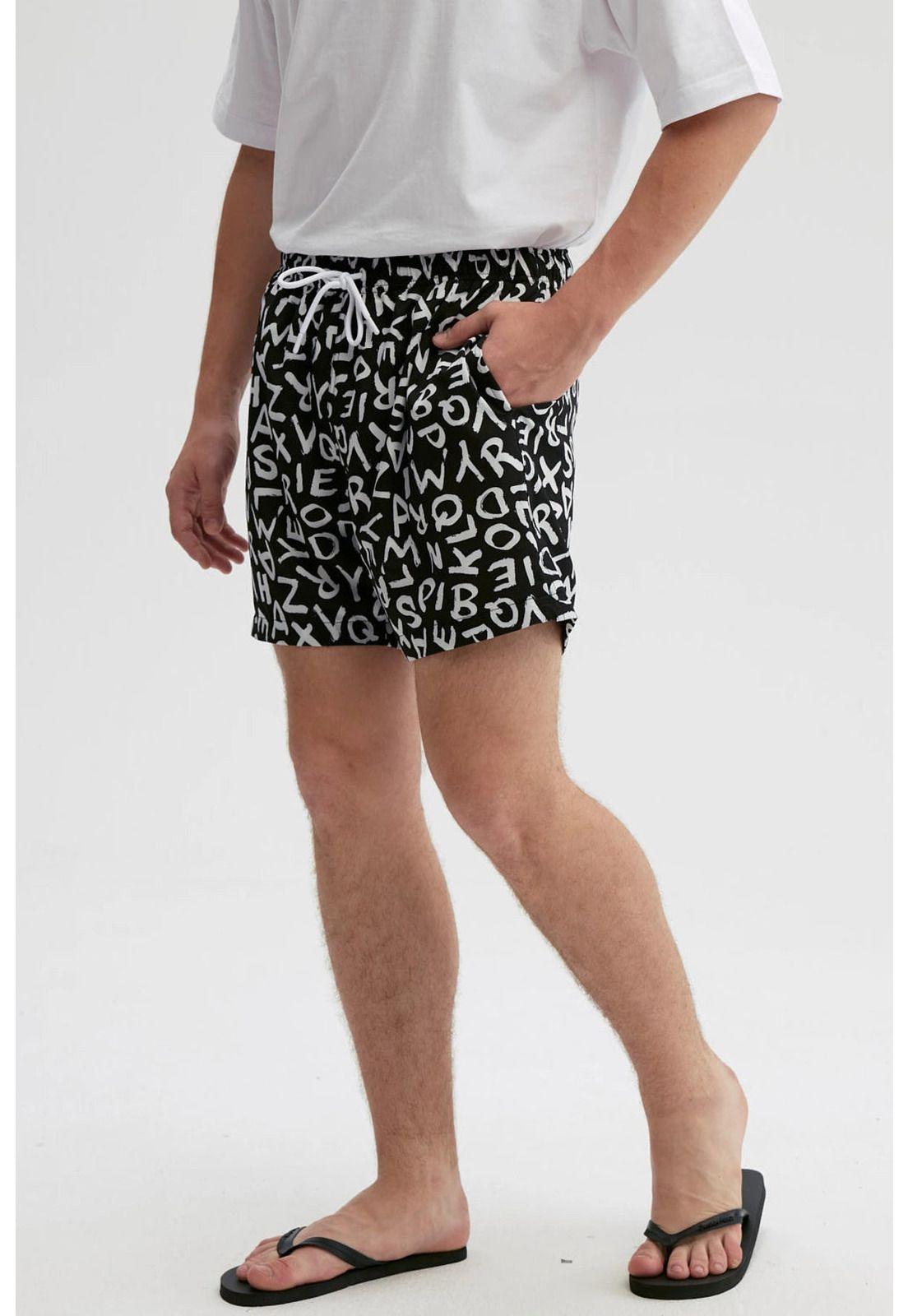 Short De Baño Hombre Print Texto Negro-1