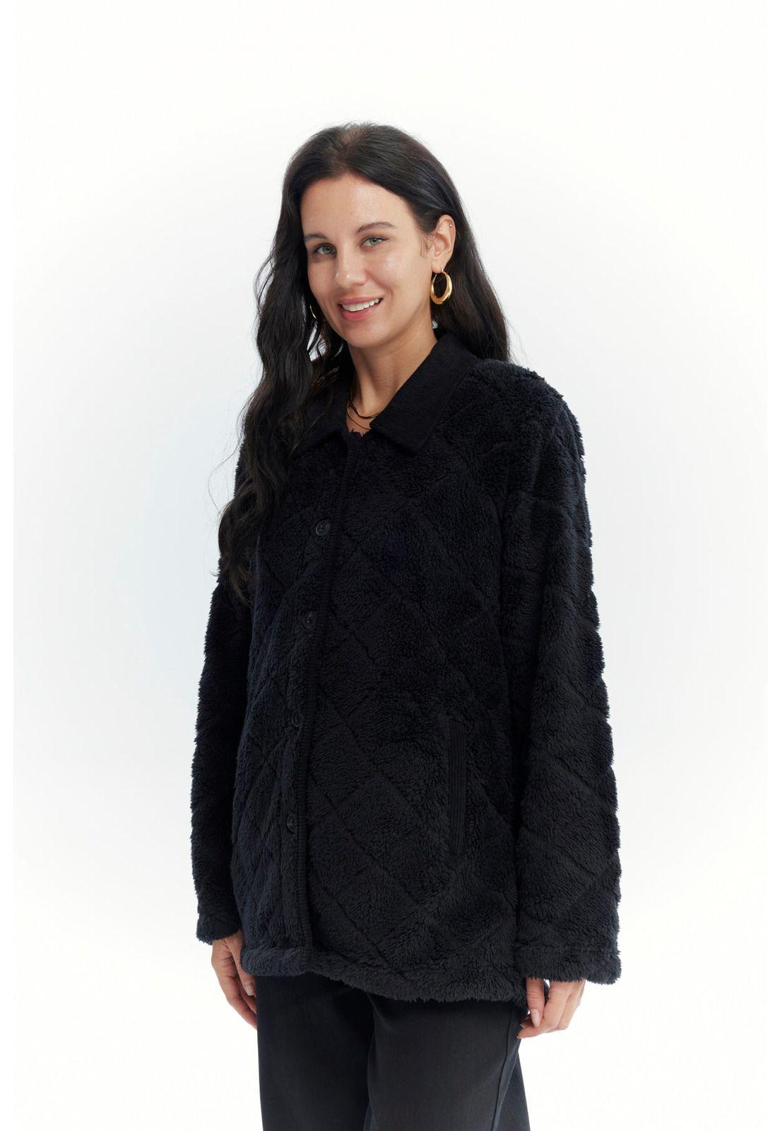 Polar Mujer Cuello Camisero Negro - Vl-1