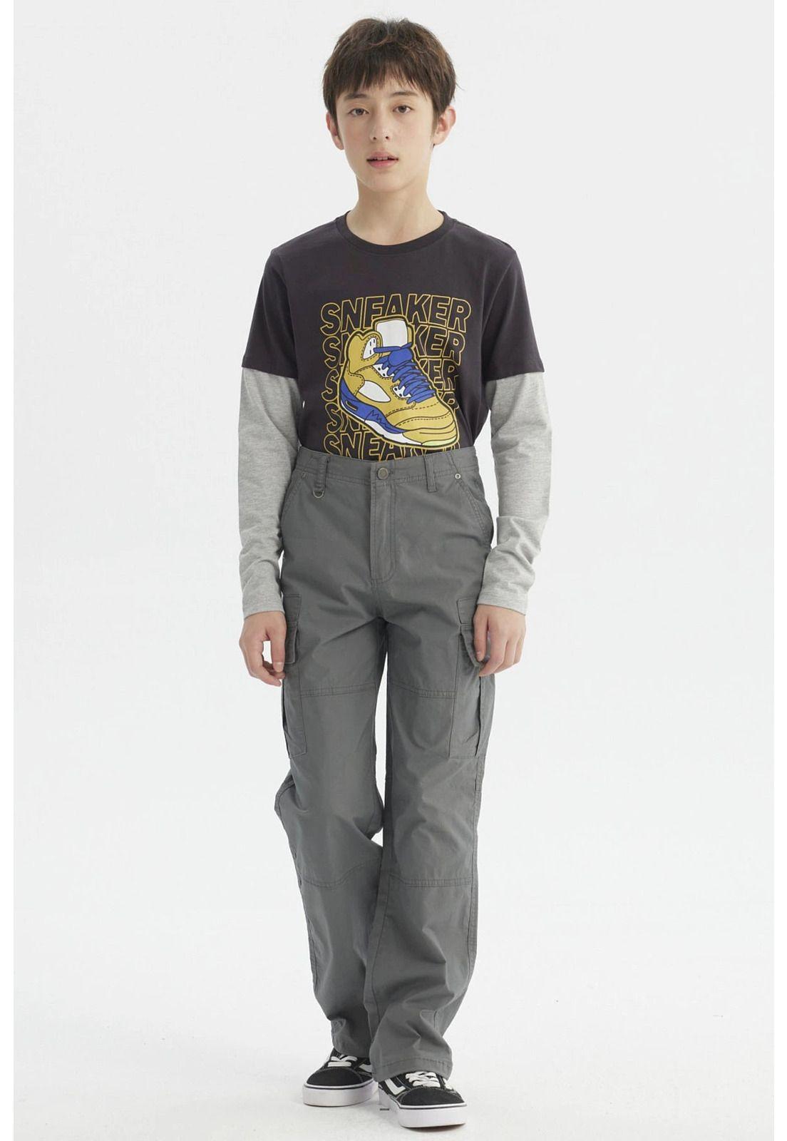 Pantalón Niño Cargo Con Cortes Gris-3