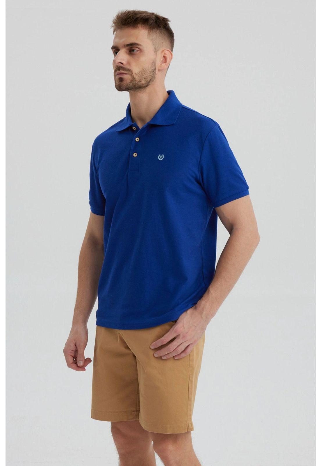 Polera Hombre Pique Básica Lisa Azulino - lll-1