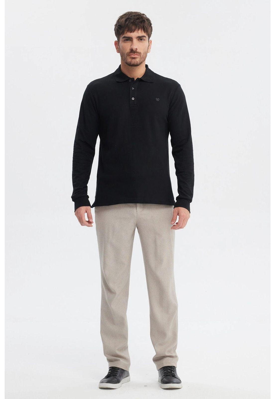 Polera Hombre Lisa Borbada Con Botones Negro-3